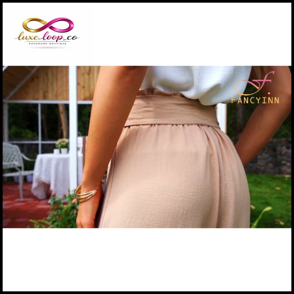 Women's 2-Piece Set V-Neck Tank Top High-Waisted Cropped Paper Bag Pants - Picture 7 of 7